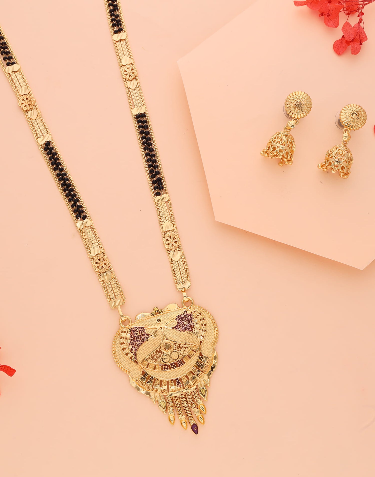 Gold Mangalsutra With Dangle Earring