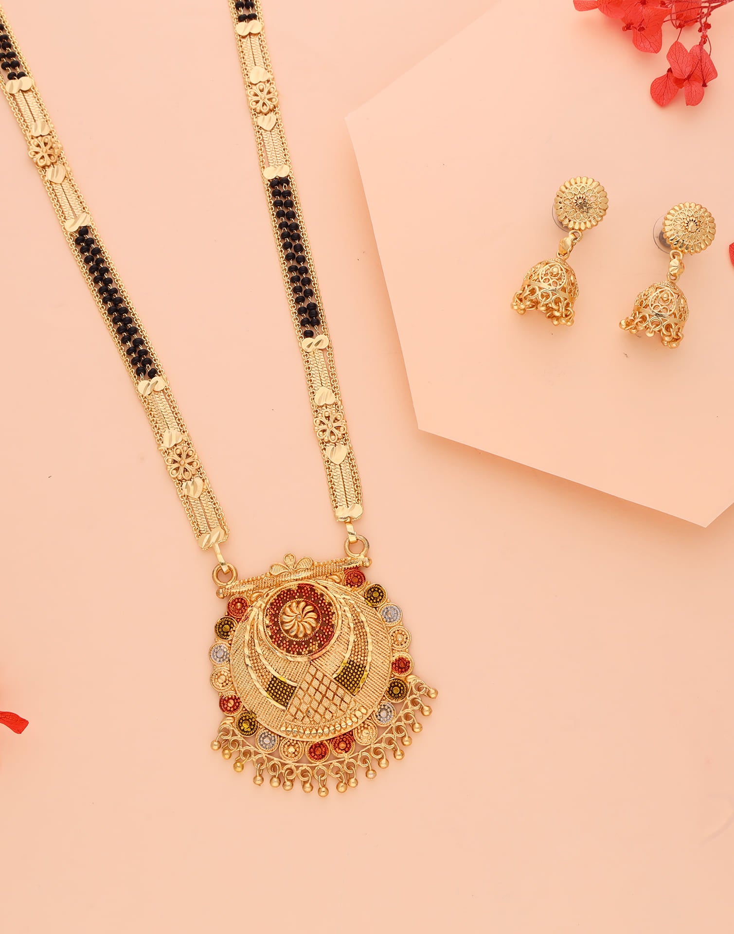 Gold Mangalsutra With Dangle Earring