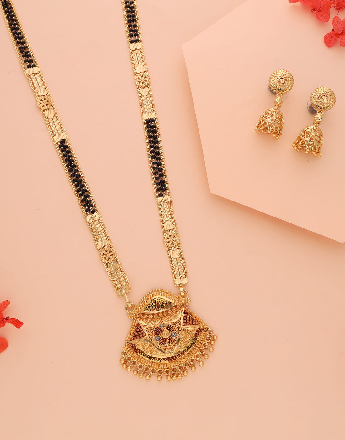 Gold Mangalsutra With Dangle Earring