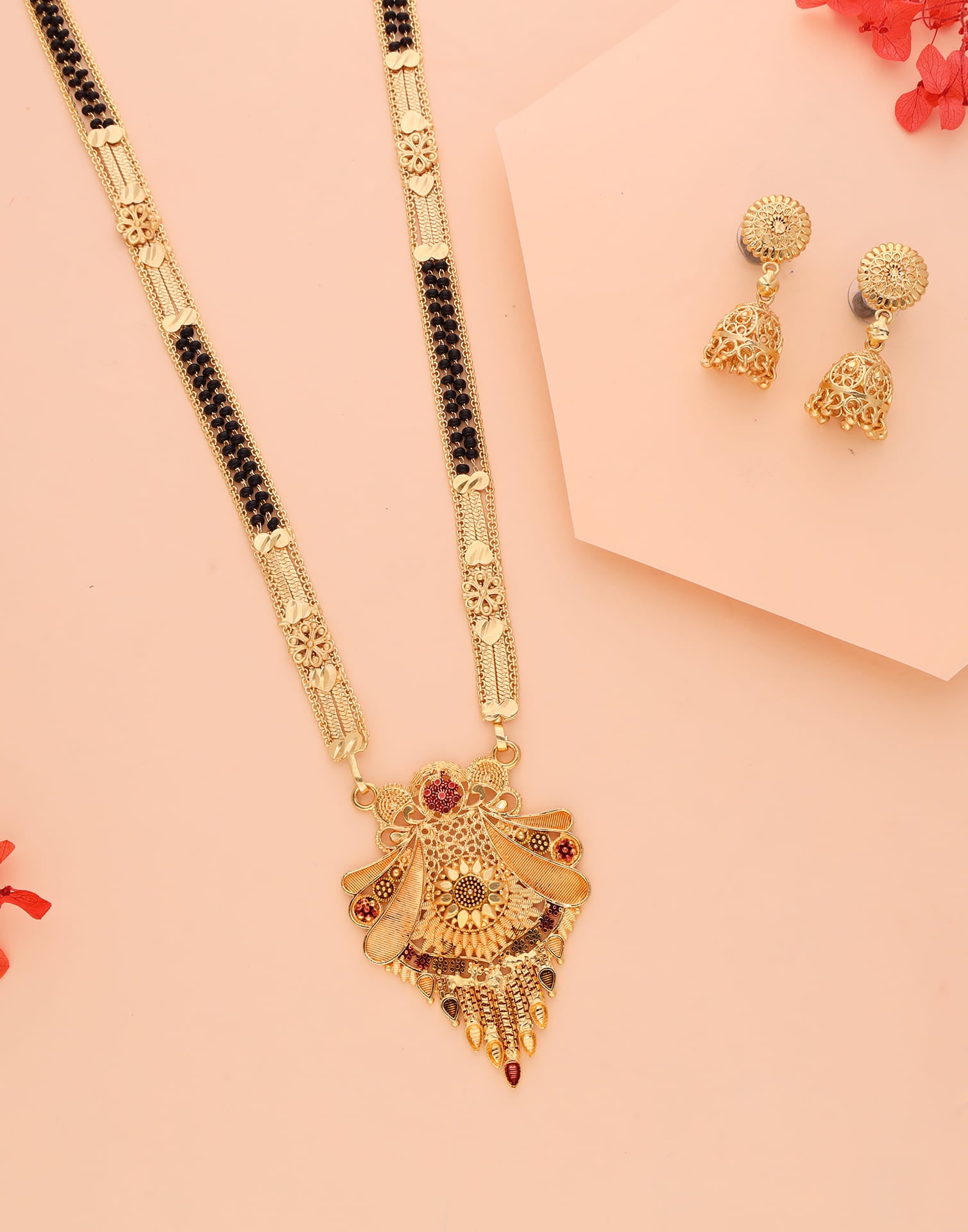 Gold Mangalsutra With Dangle Earring