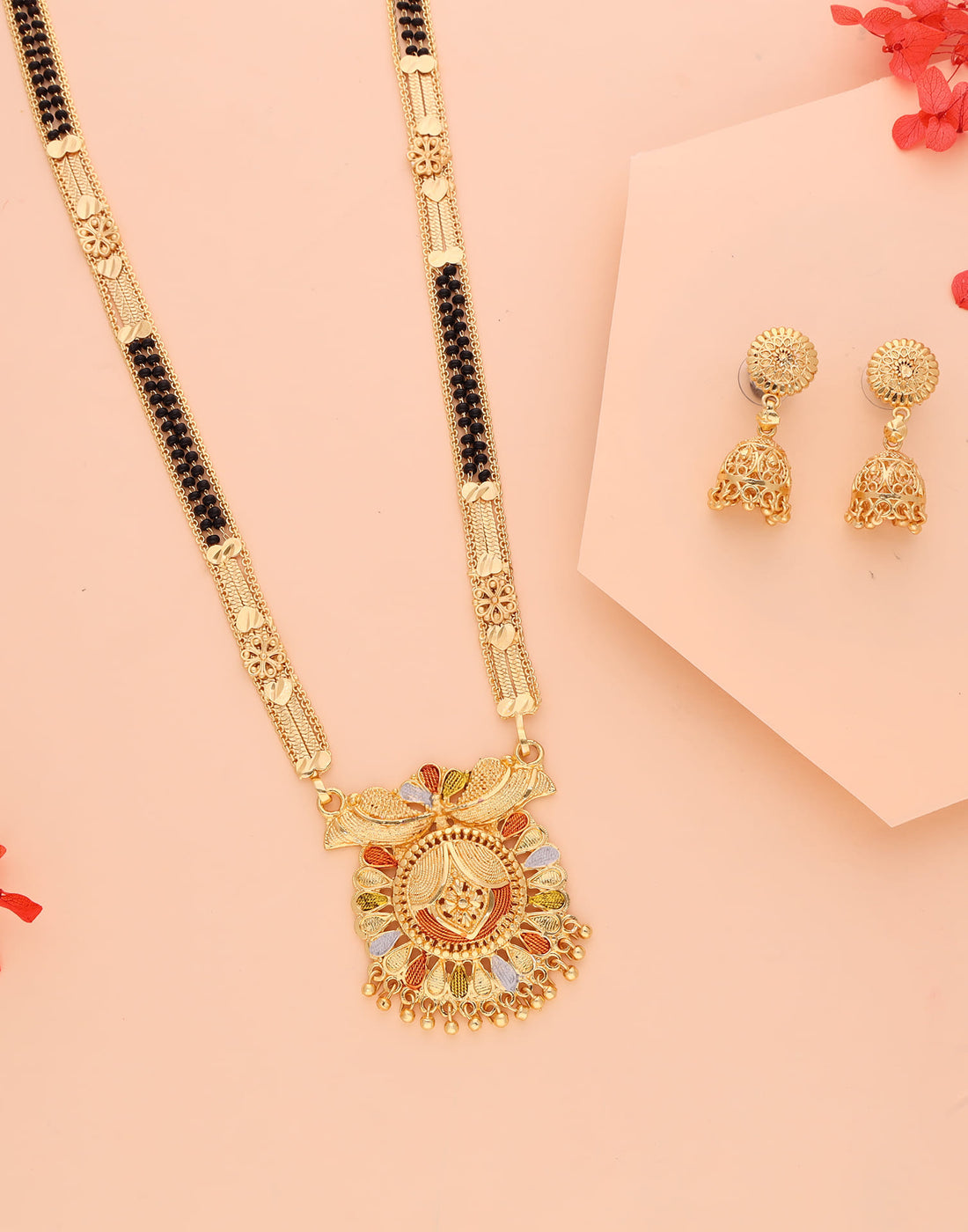 Gold Mangalsutra With Dangle Earring