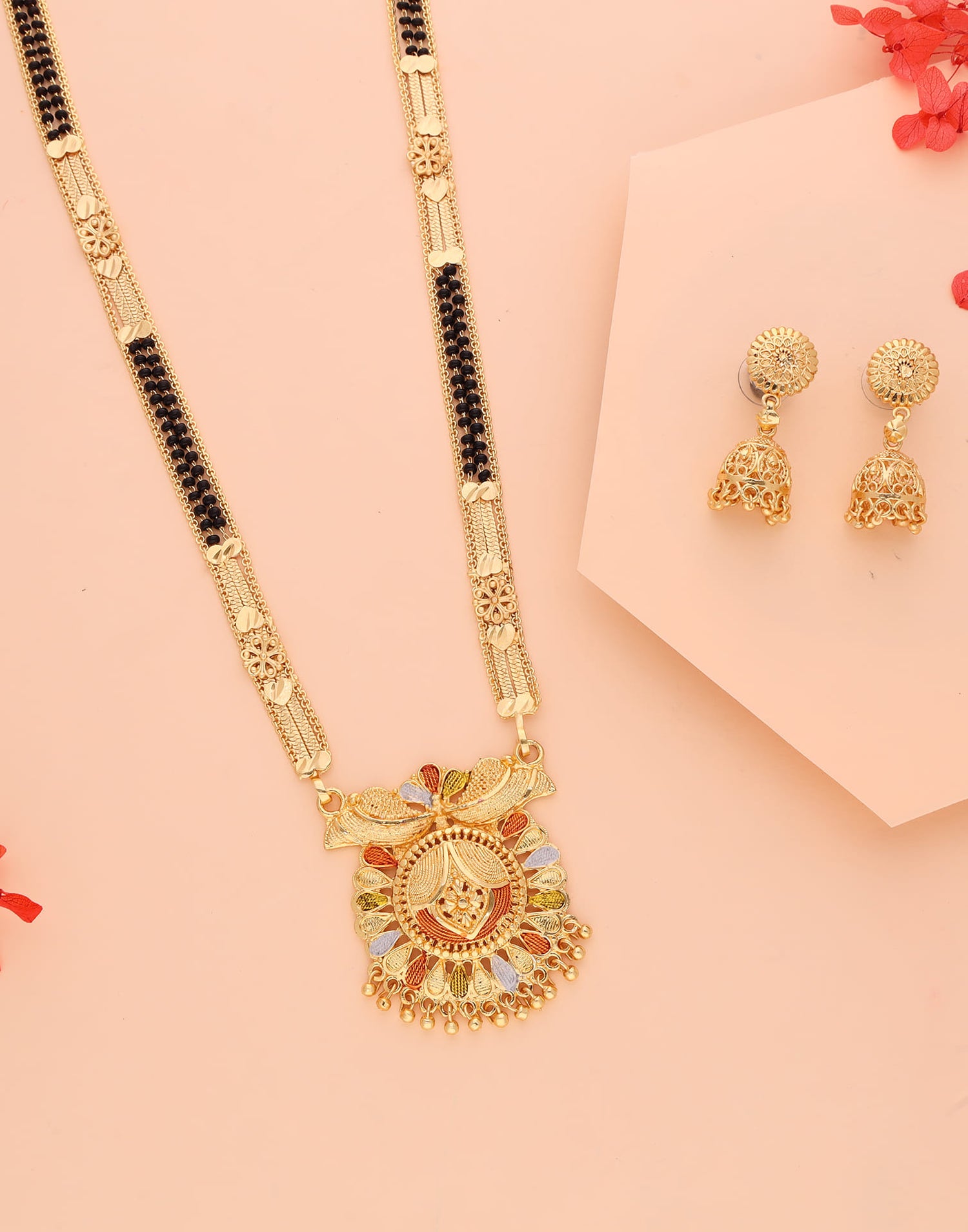 Gold Mangalsutra With Dangle Earring