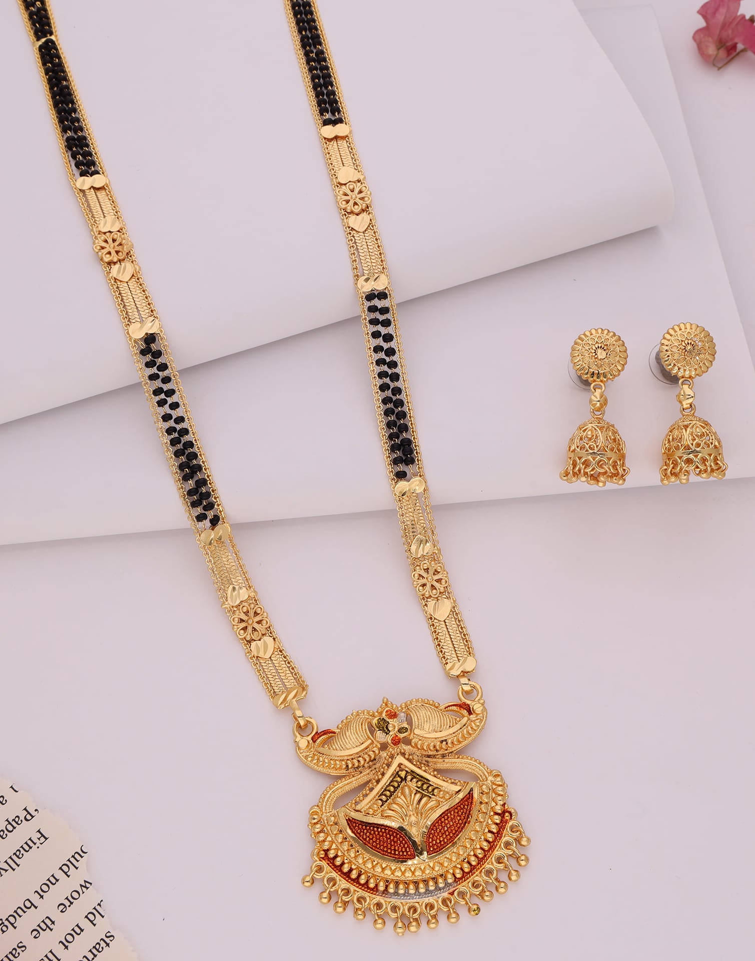 Gold Mangalsutra With Dangle Earring