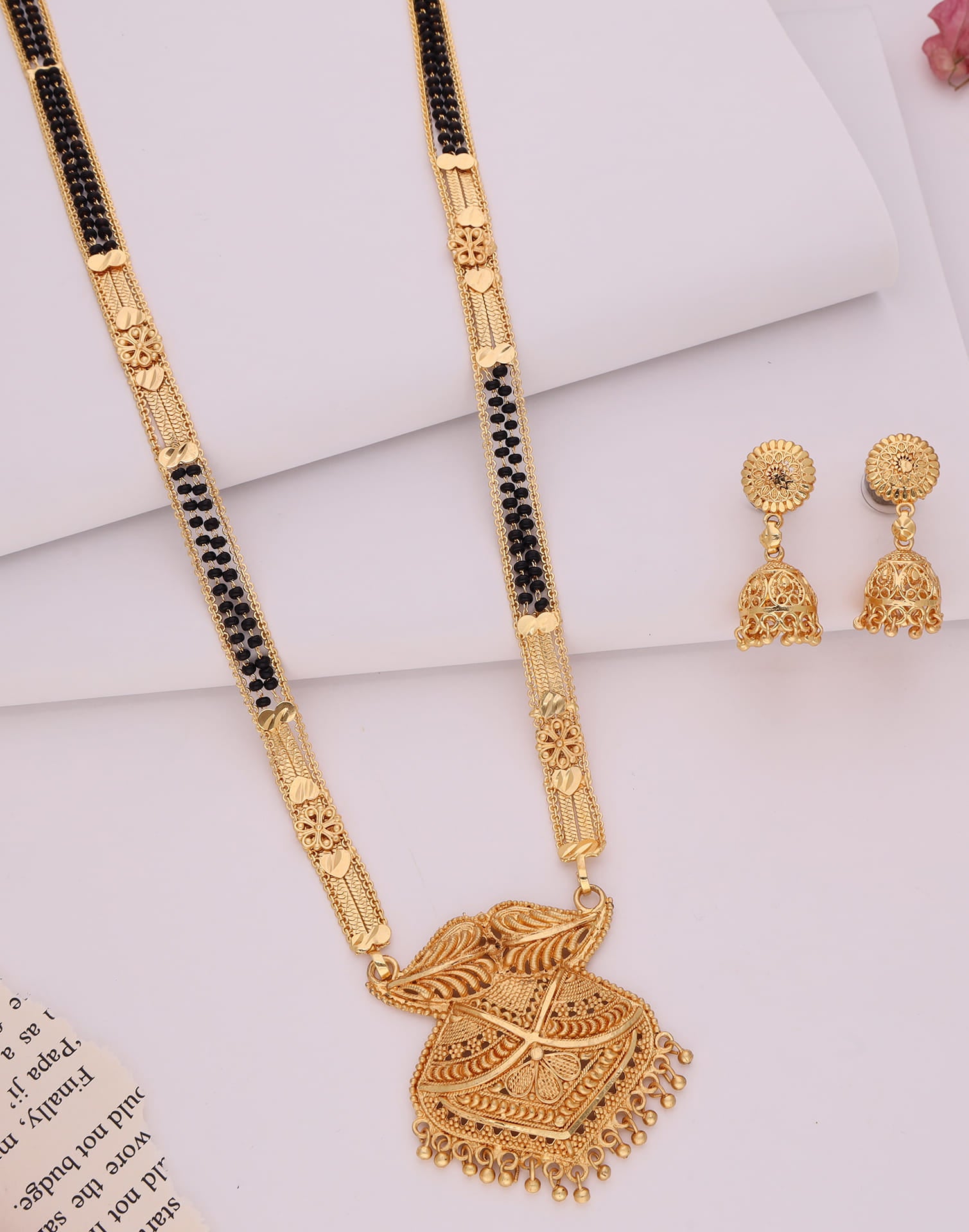 Gold Mangalsutra With Dangle Earring