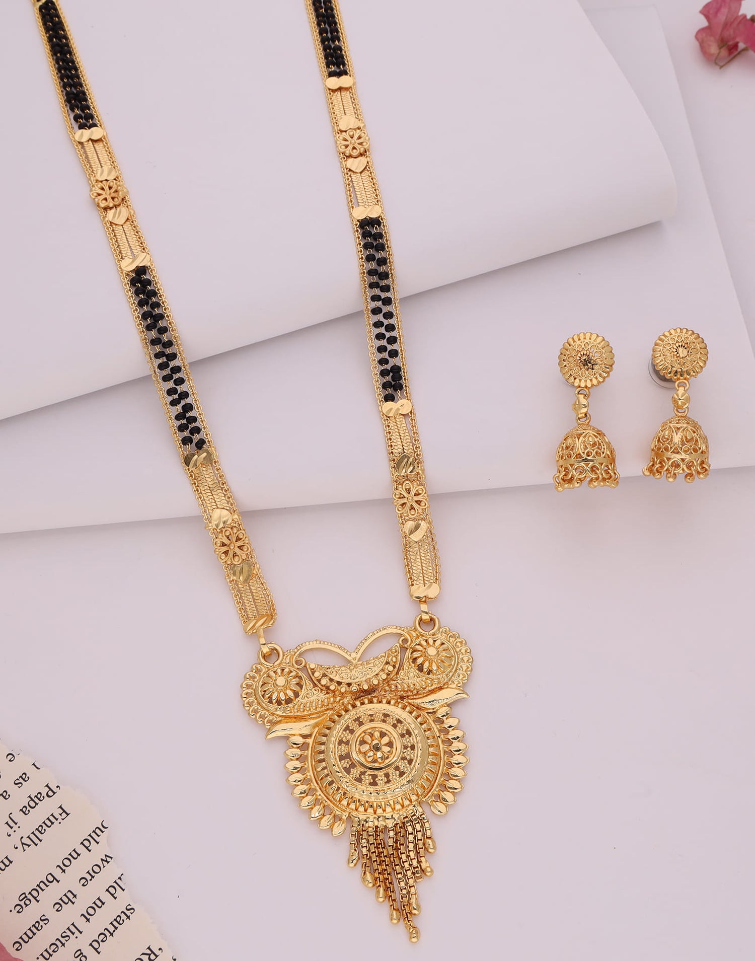 Gold Mangalsutra With Dangle Earring