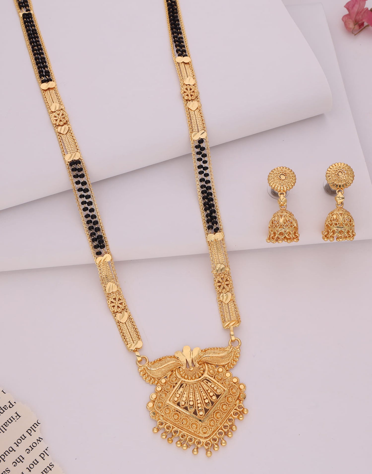 Gold Mangalsutra With Dangle Earring