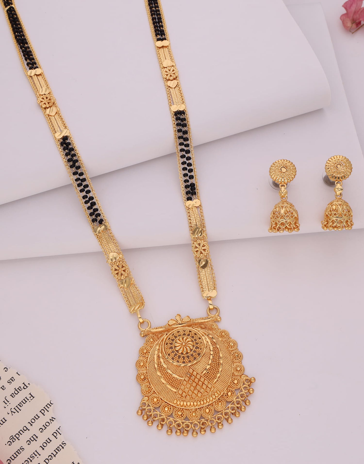 Gold Mangalsutra With Dangle Earring