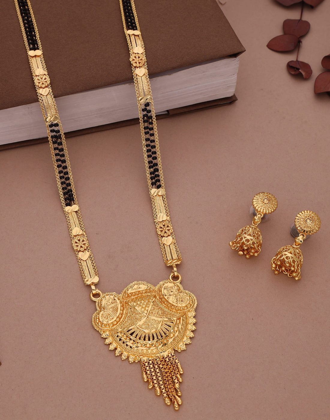 Gold Mangalsutra With Dangle Earring