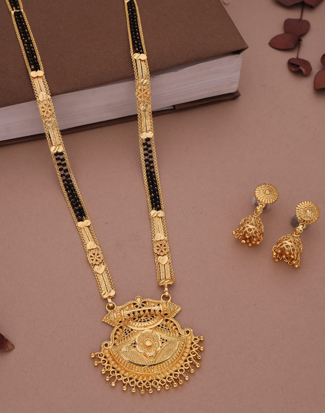 Gold Mangalsutra With Dangle Earring