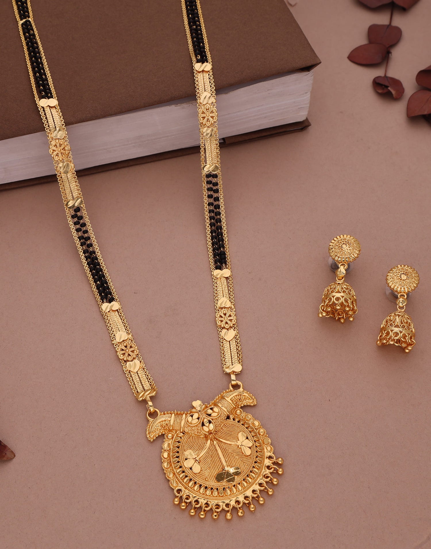 Gold Mangalsutra With Dangle Earring