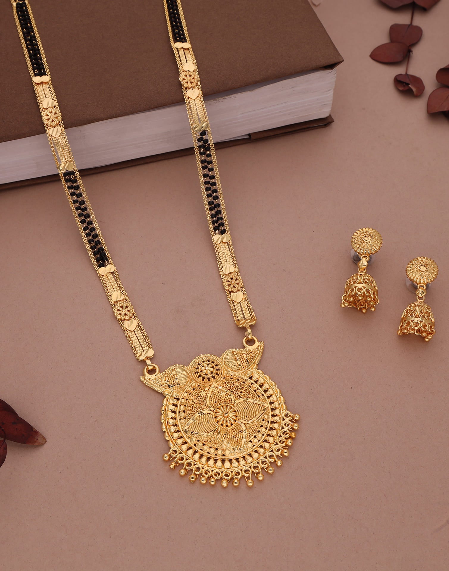 Gold Mangalsutra With Dangle Earring