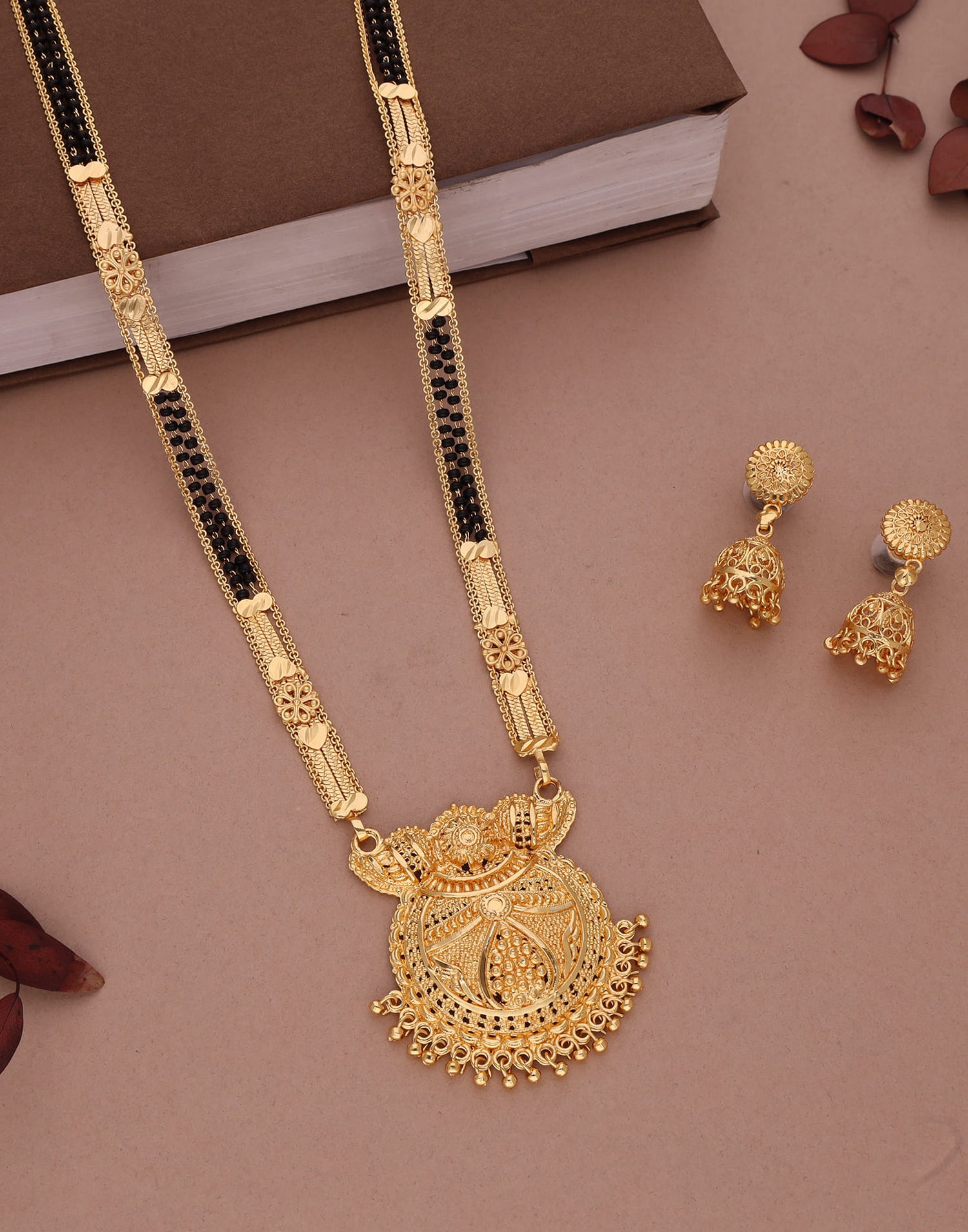 Gold Mangalsutra With Dangle Earring