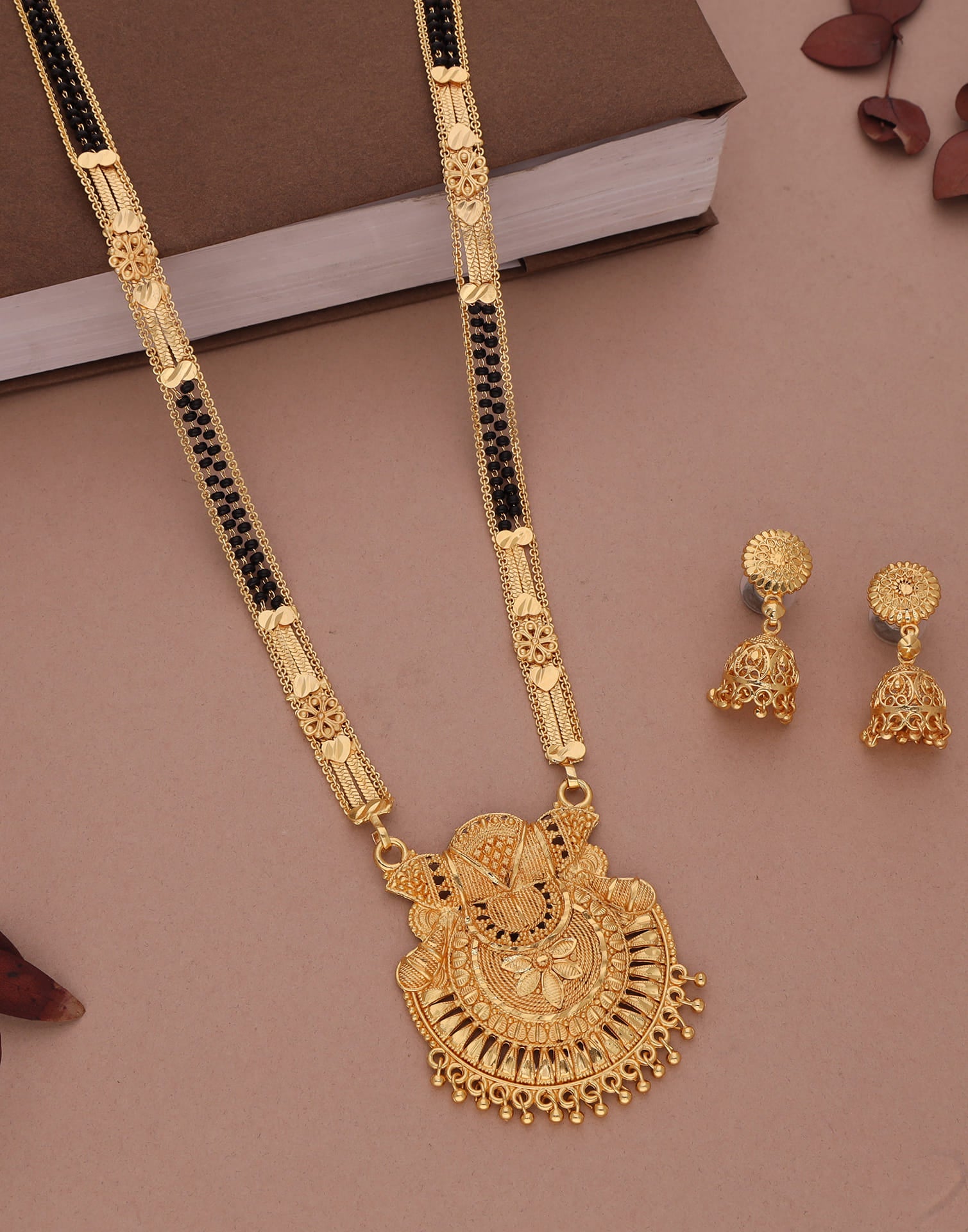 Gold Mangalsutra With Dangle Earring