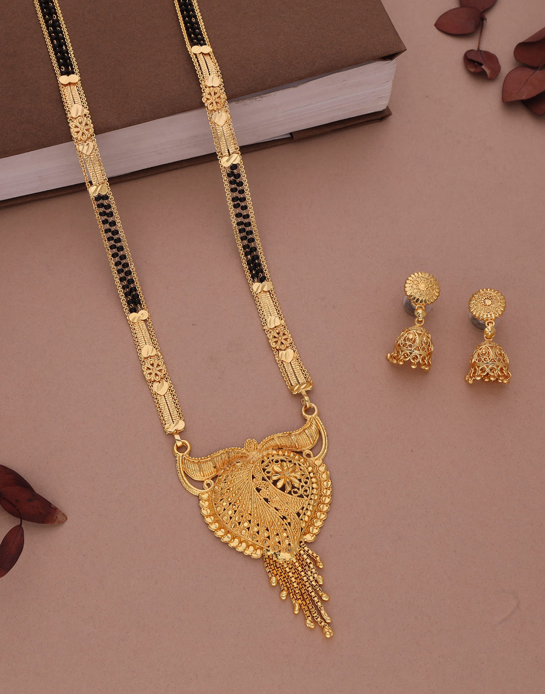 Gold Mangalsutra With Dangle Earring