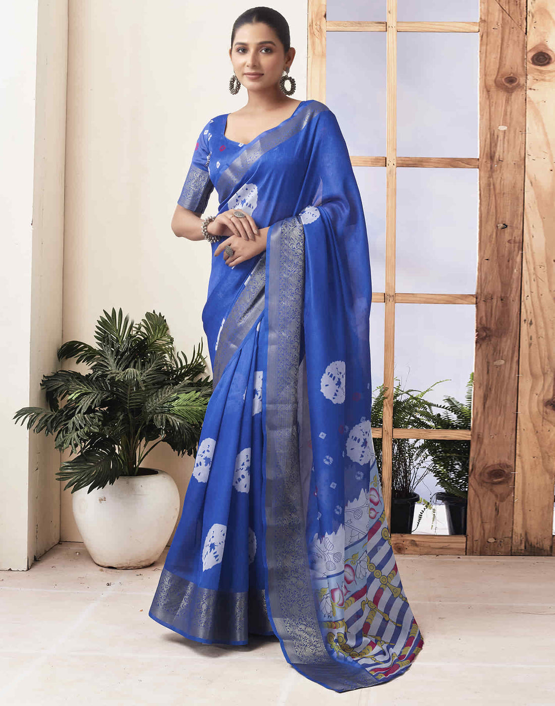 Ready To Wear  Dark Blue Voscose Bandhani Printed Saree