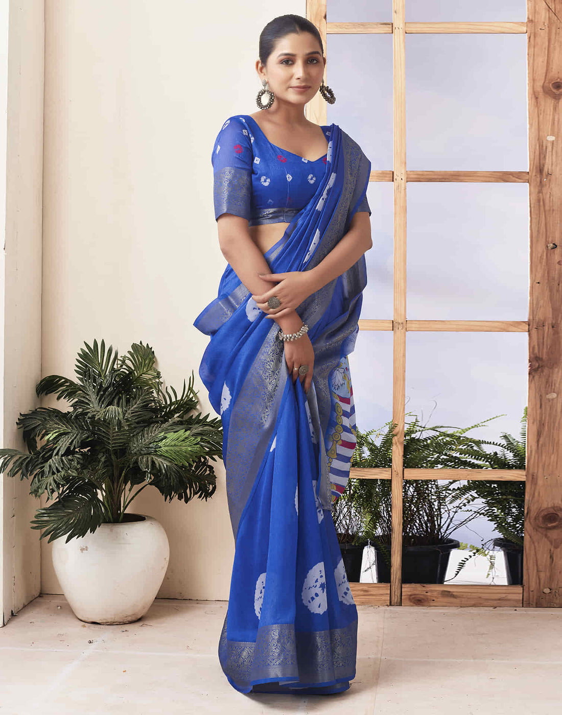 Ready To Wear  Dark Blue Voscose Bandhani Printed Saree