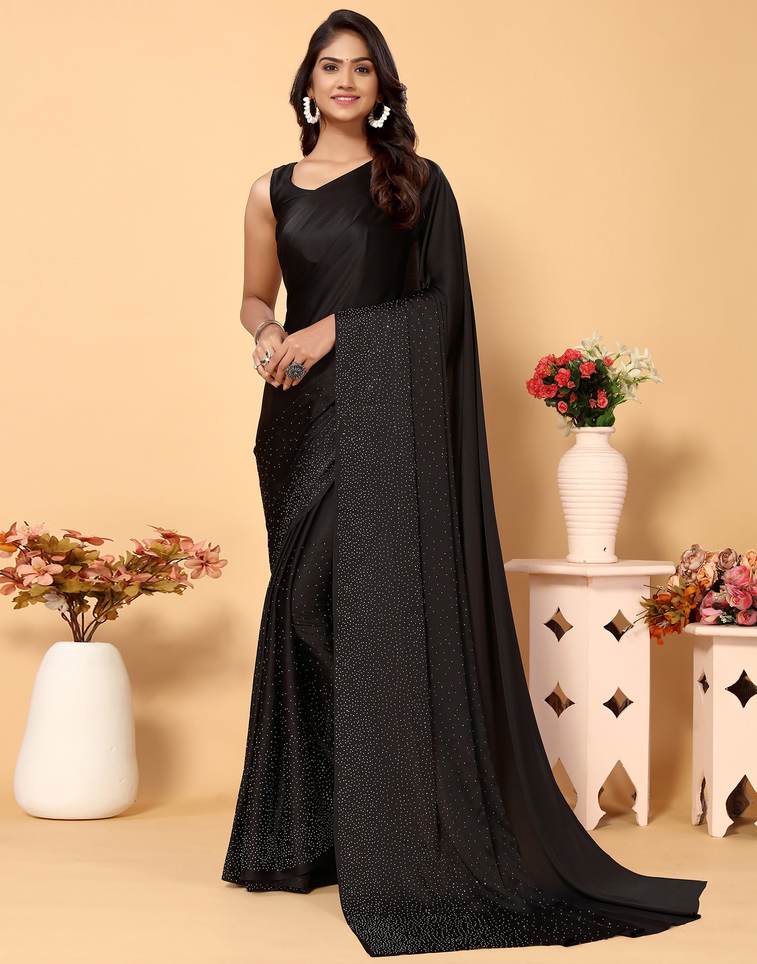 Black Silk Plain Saree