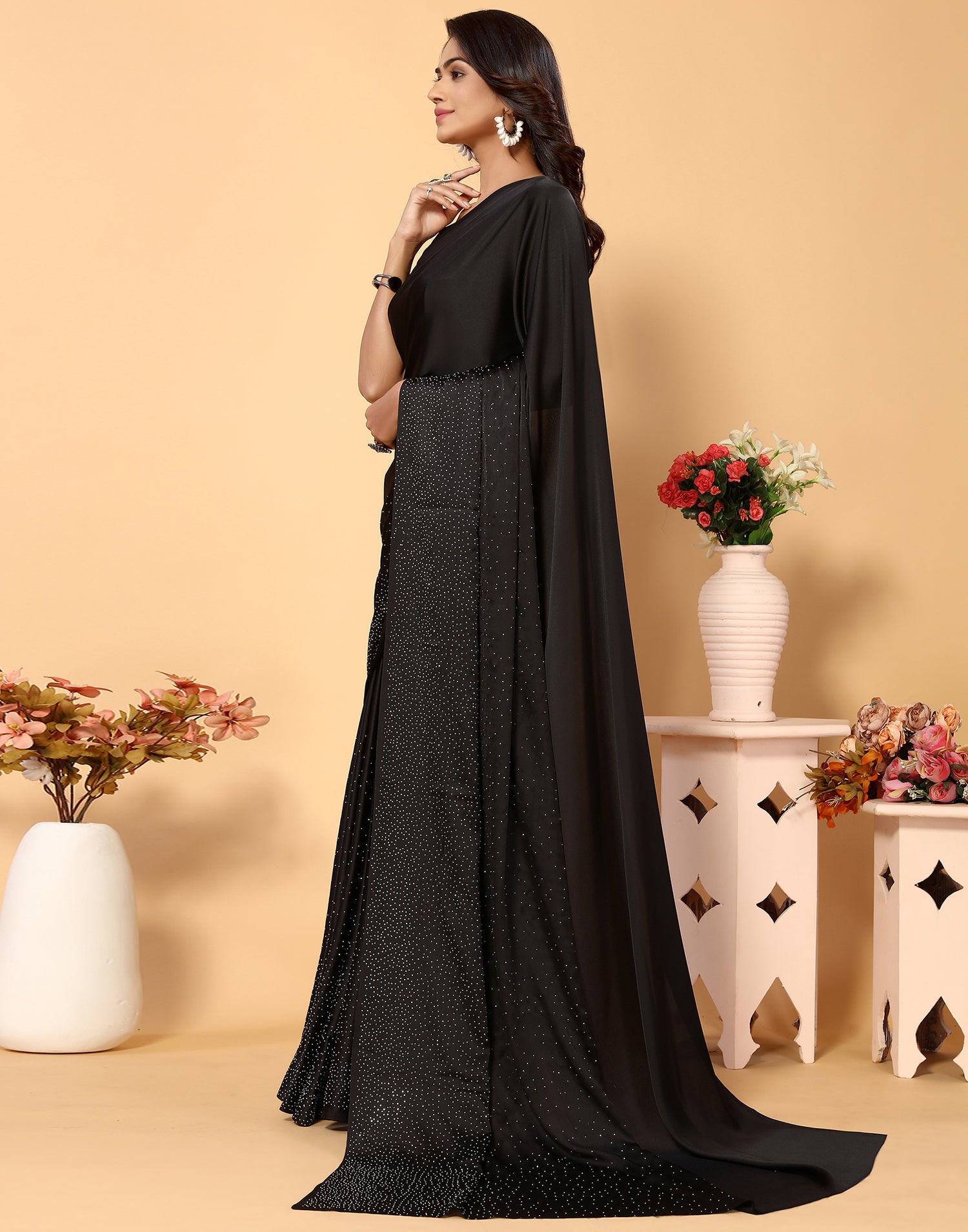 Black Silk Plain Saree