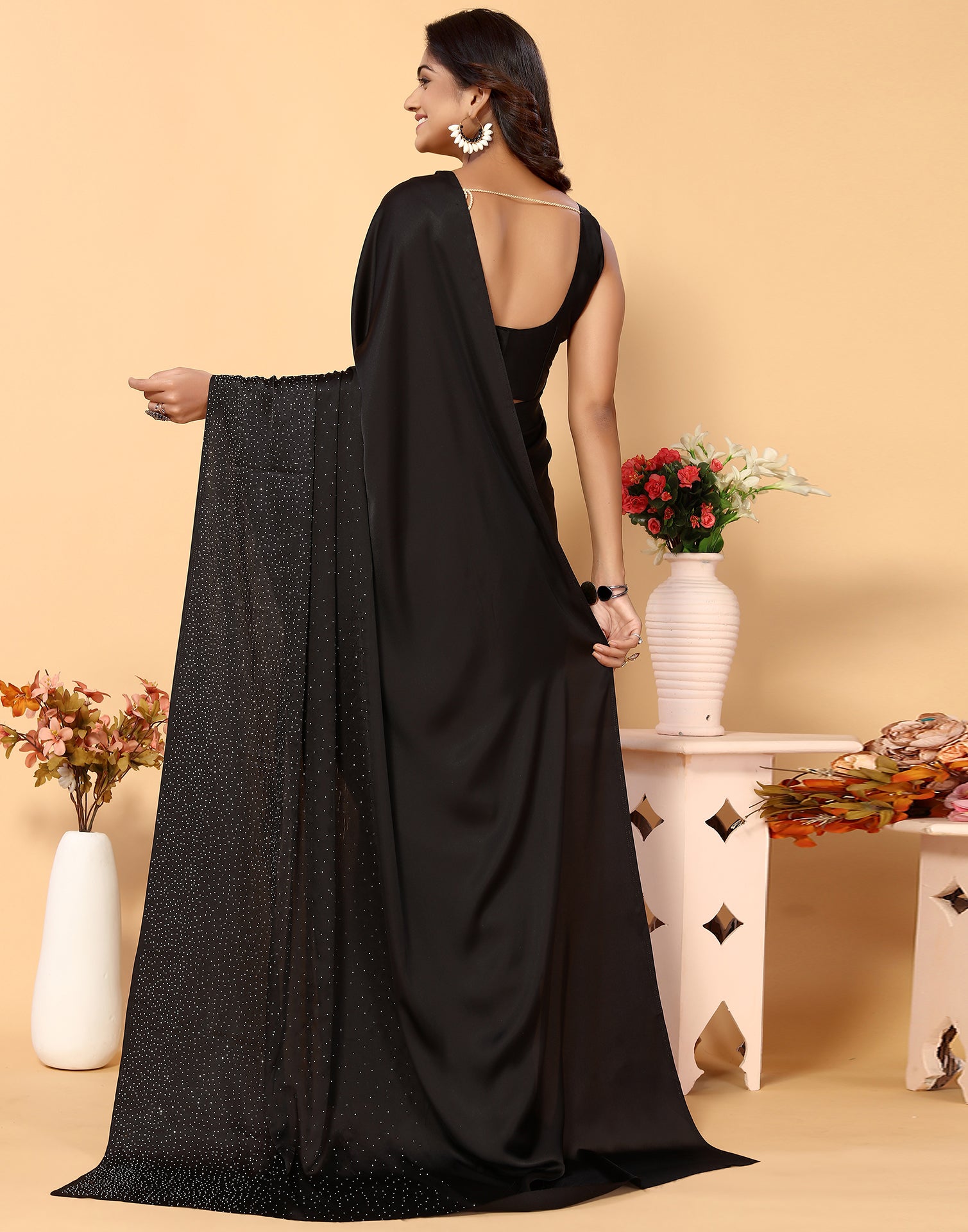 Black Silk Plain Saree