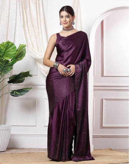 Wine Plain Silk Saree