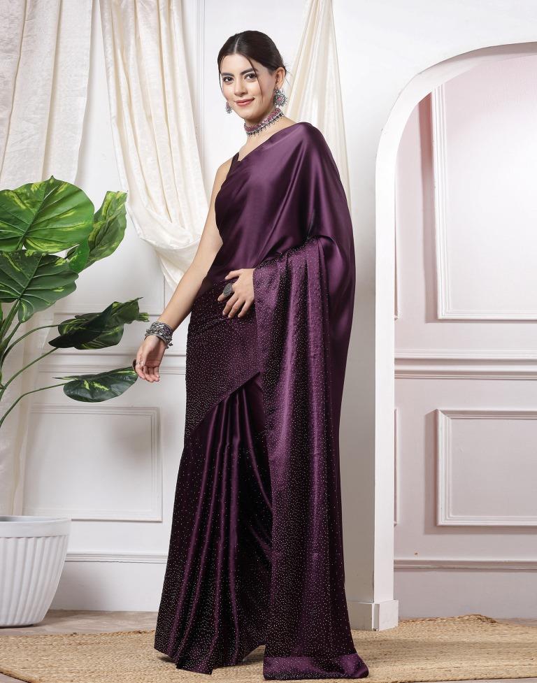 Wine Plain Silk Saree