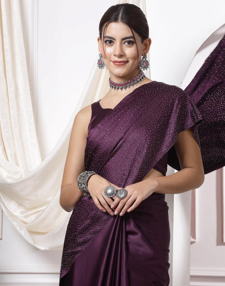 Wine Plain Silk Saree