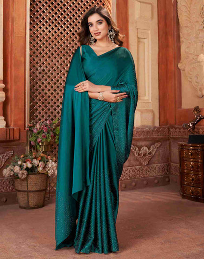 Green Satin Plain Saree