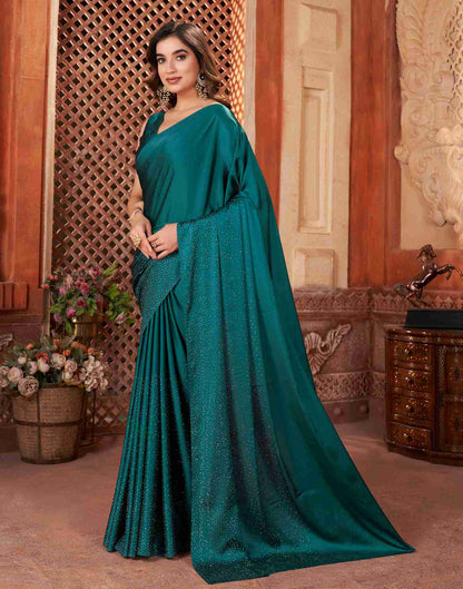 Green Satin Plain Saree