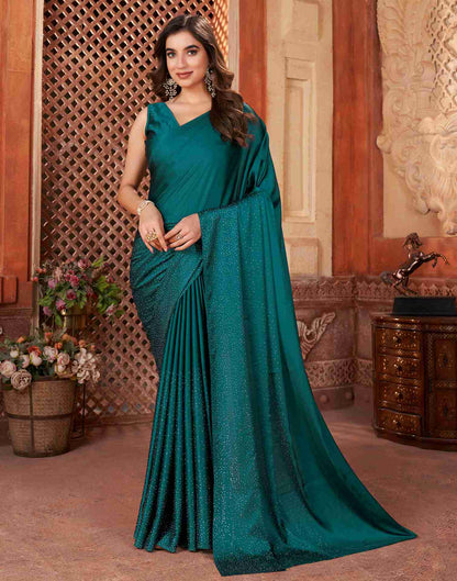 Green Satin Plain Saree