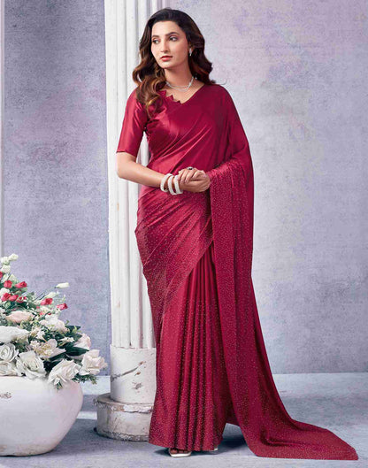 Maroon Satin Plain Saree