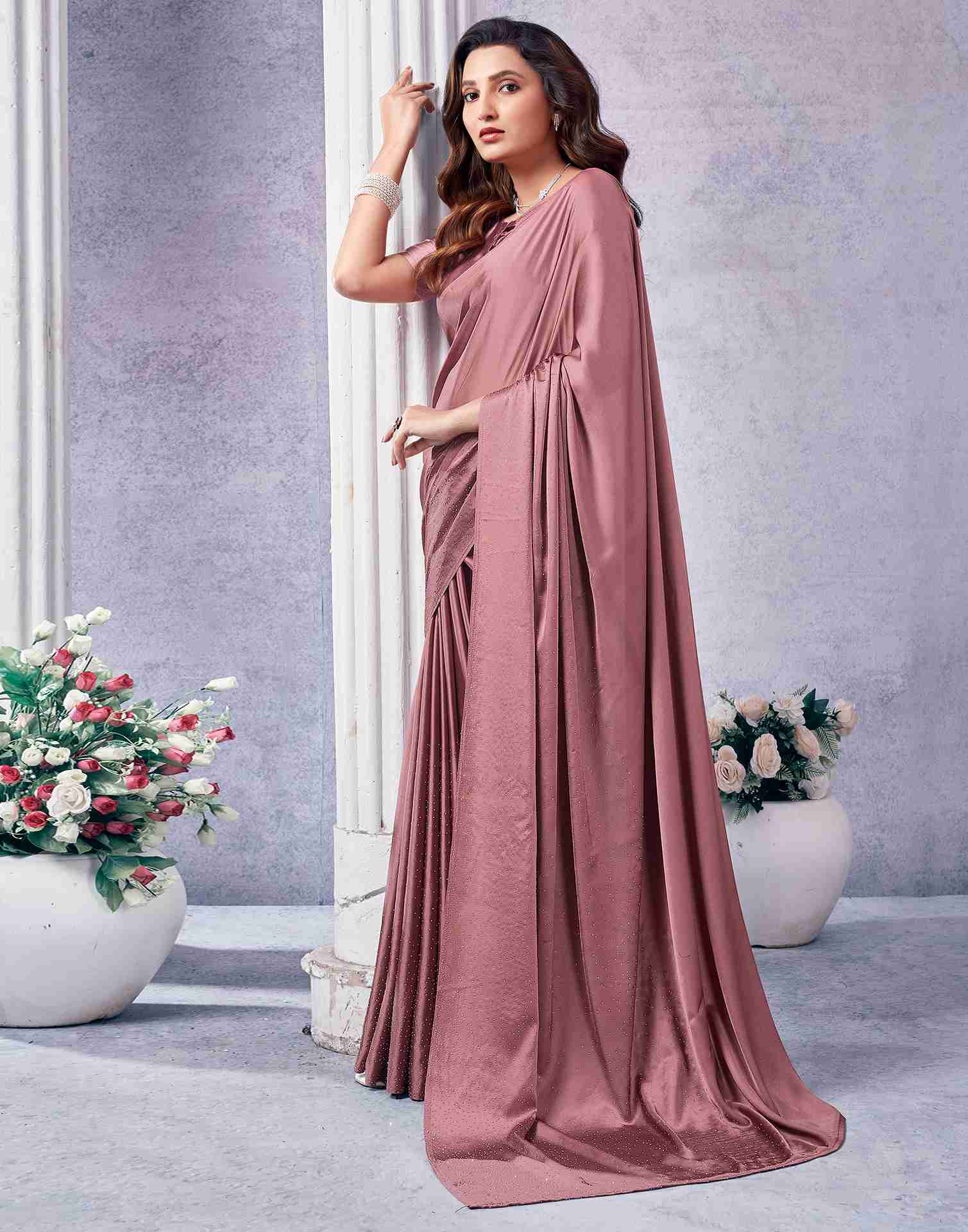 Mauve Satin Plain Saree