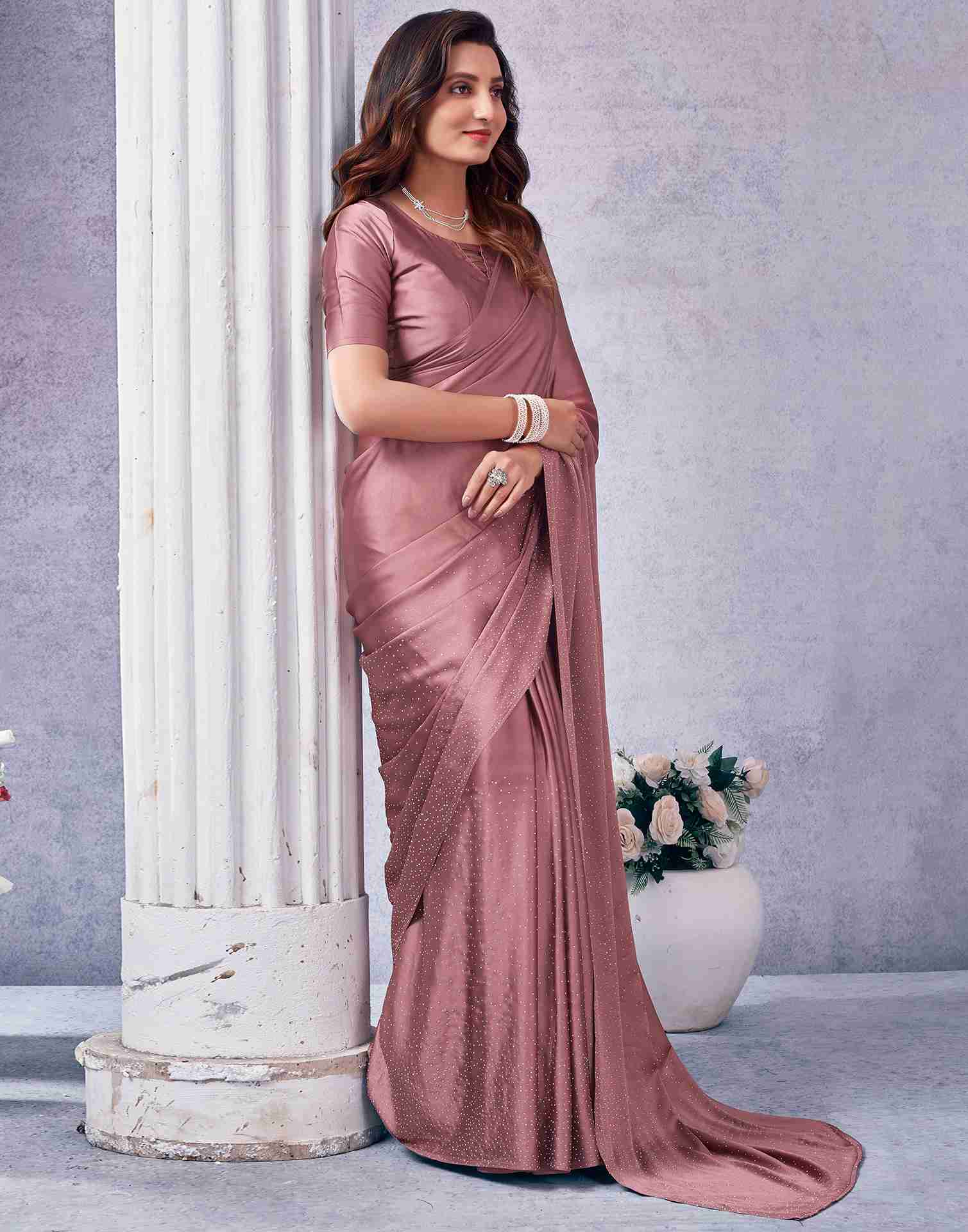 Mauve Satin Plain Saree