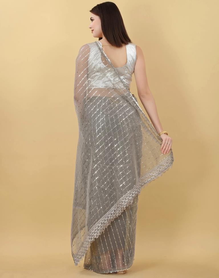 Grey Self Woven Plain Saree | Sudathi