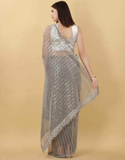 Grey Self Woven Plain Saree | Sudathi