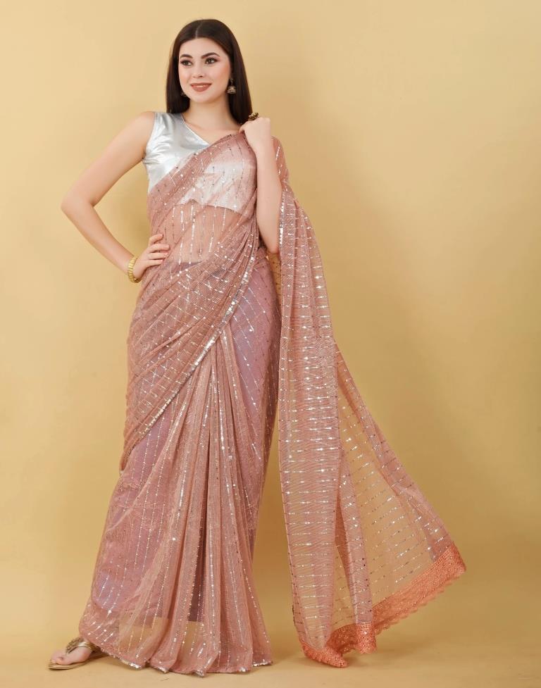 Light Orange Self Woven Plain Saree | Sudathi