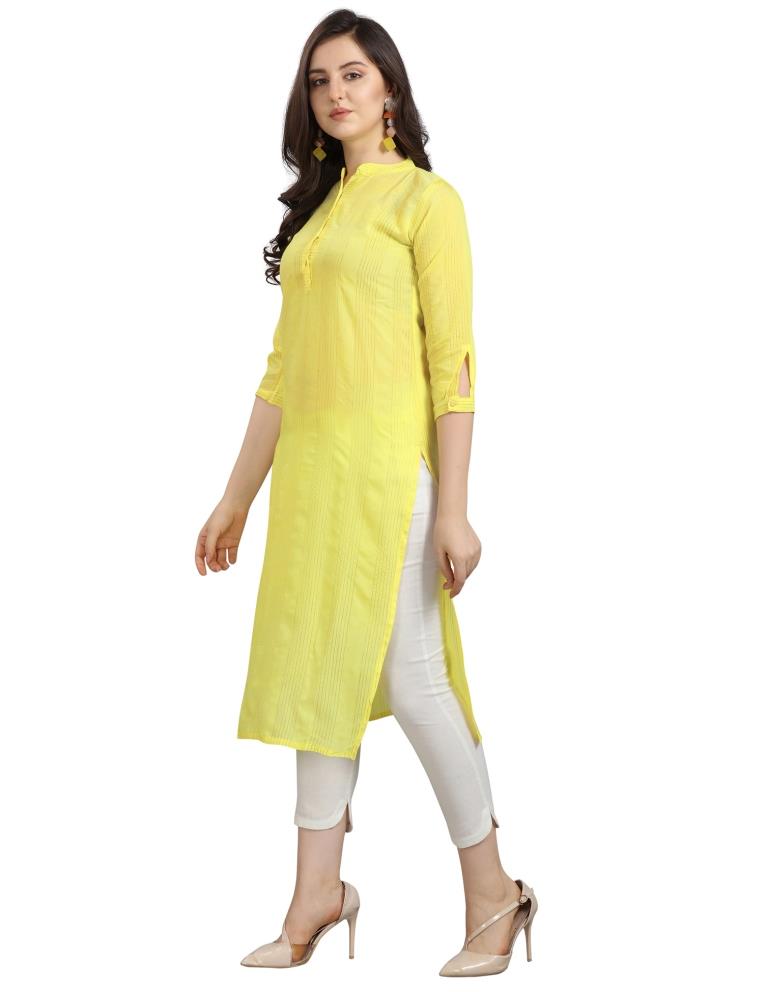 Yellow Self Design Viscose Blend Kurti | Sudathi