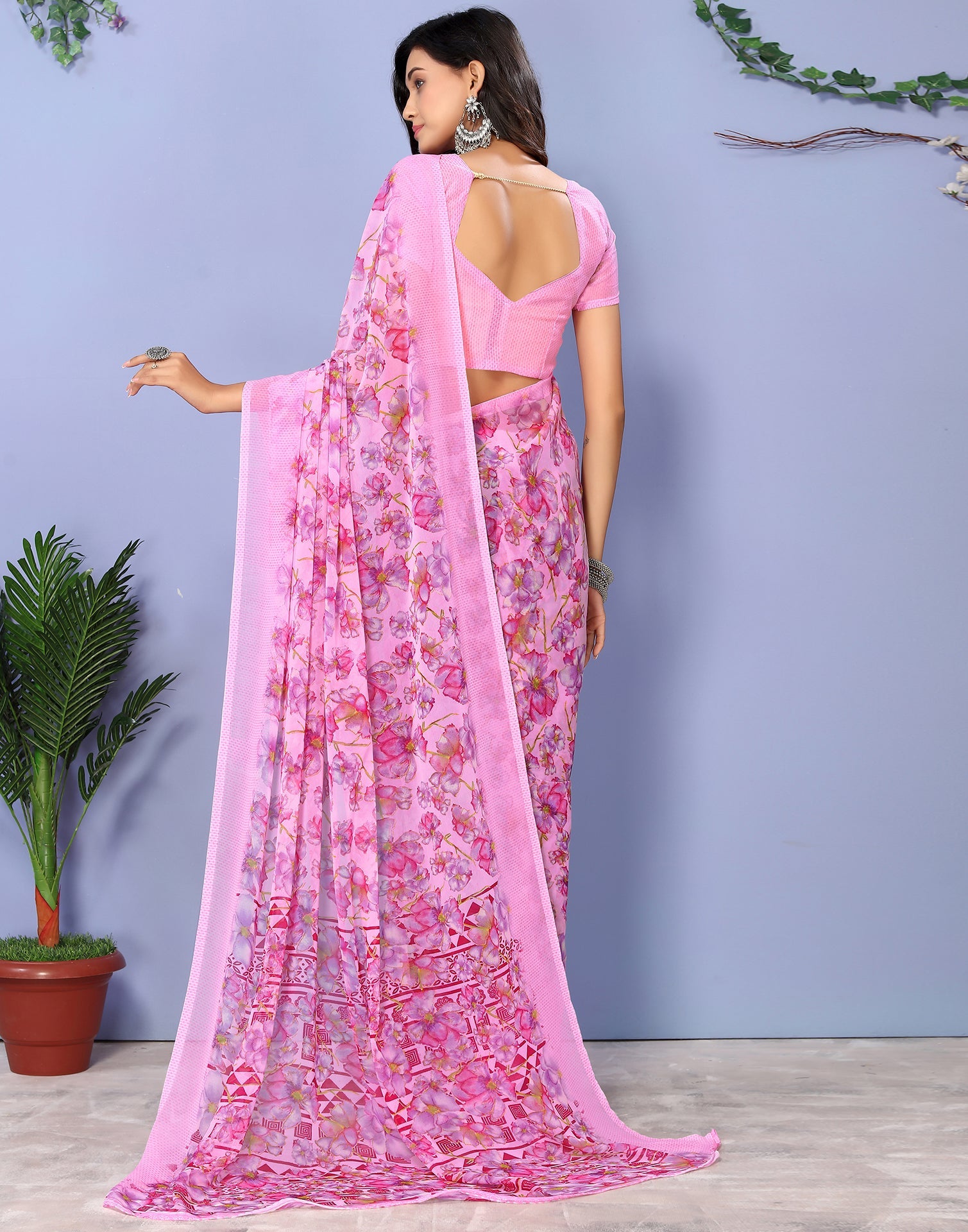 Pink Georgette Floral Printed Saree | Sudathi