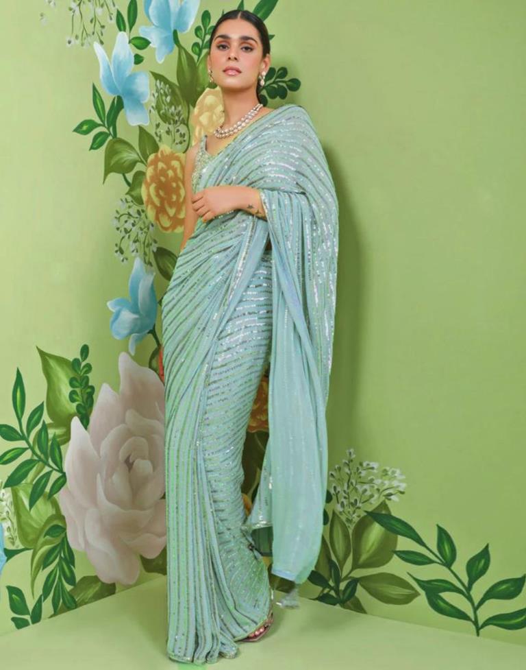 Light Green Georgette Sequence Saree | Leemboodi