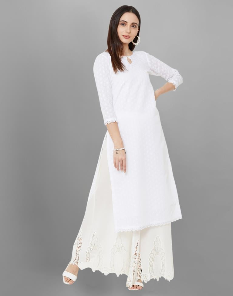 White Embroidered Cotton Kurti | Sudathi