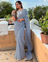 Grey Georgette Plain Saree | Leemboodi