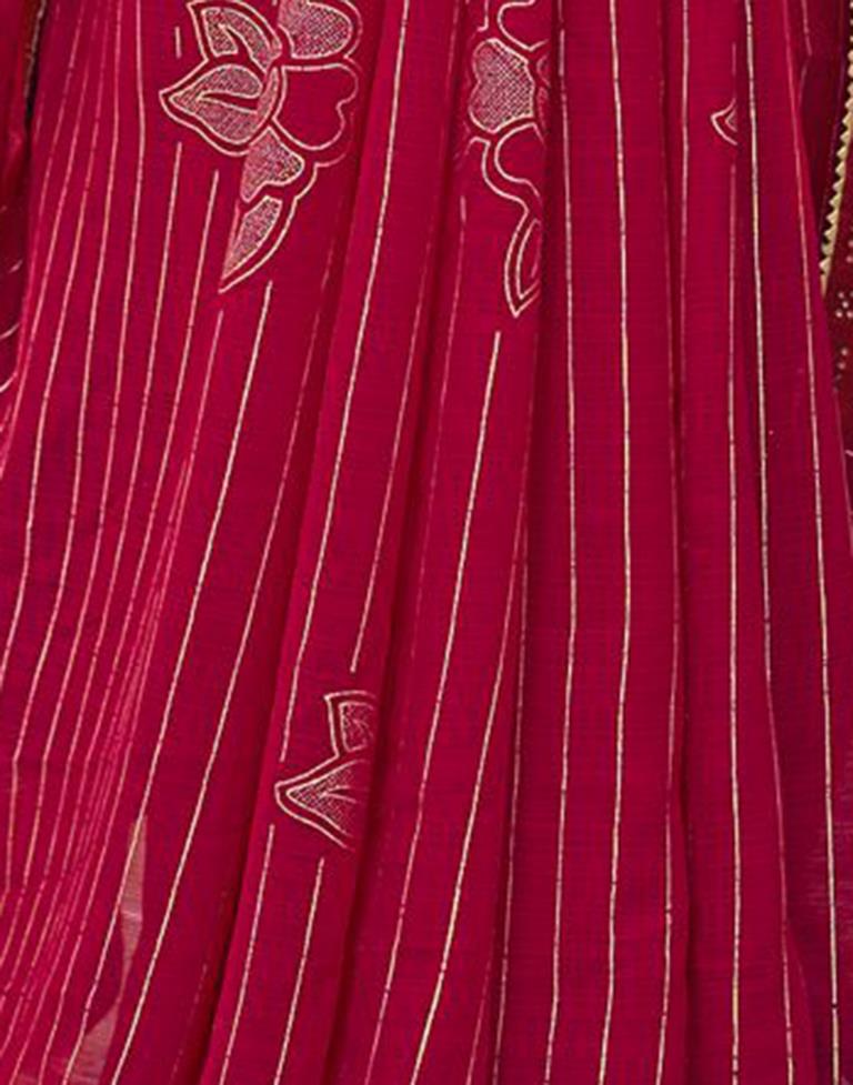 Red Striped Chiffon Printed Saree | Sudathi