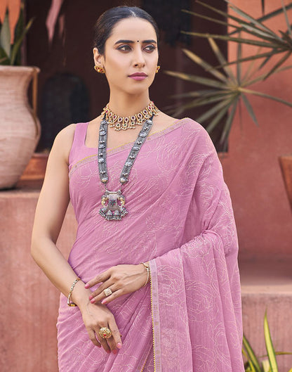 Light Pink Chiffon Printed Saree