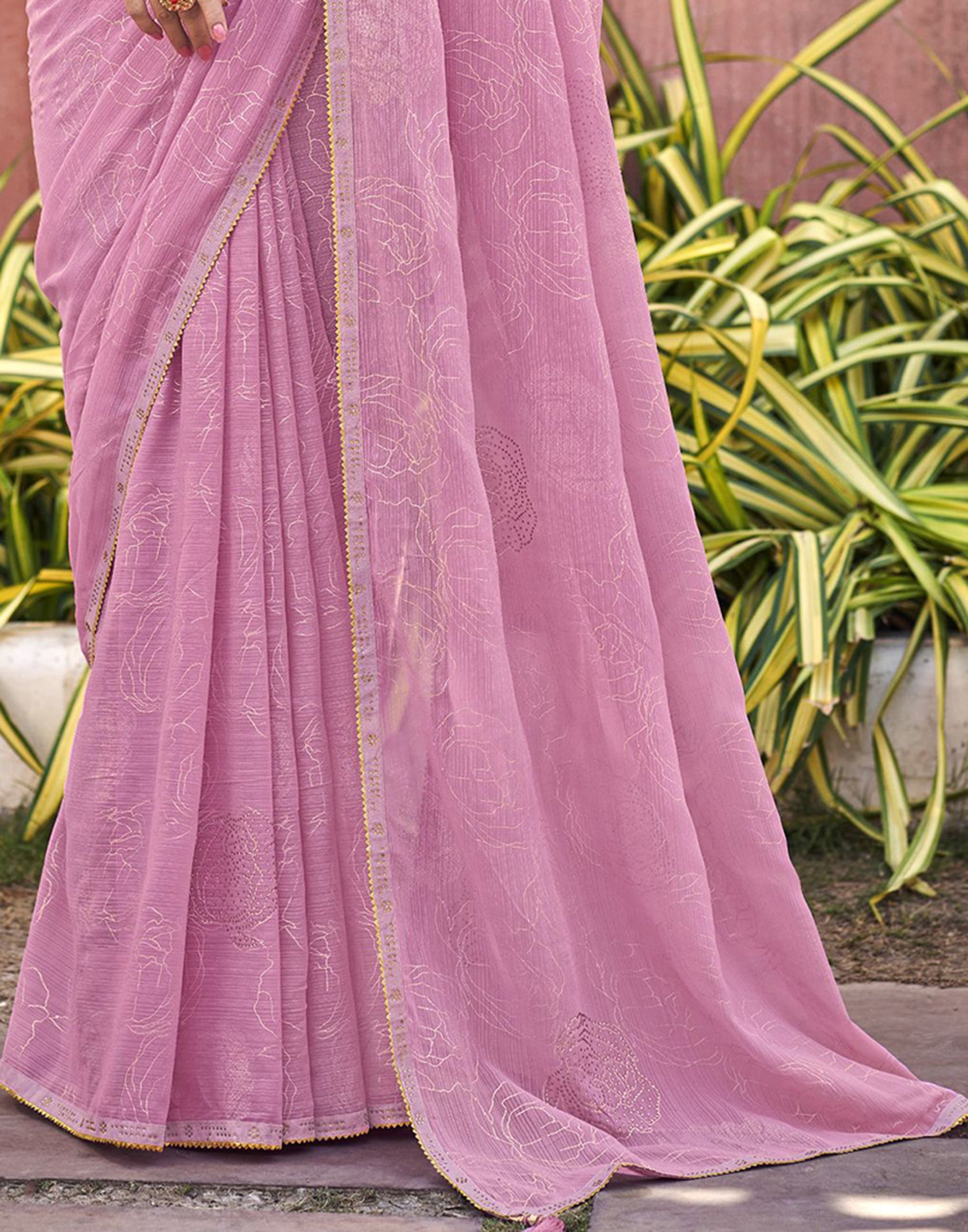 Light Pink Chiffon Printed Saree