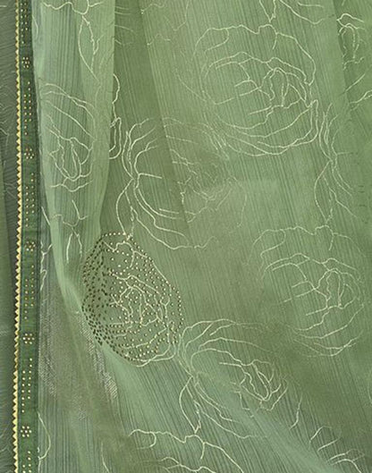 Light Green Chiffon Printed Saree | Sudathi