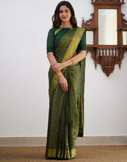 Dark Green Silk Weaving Saree