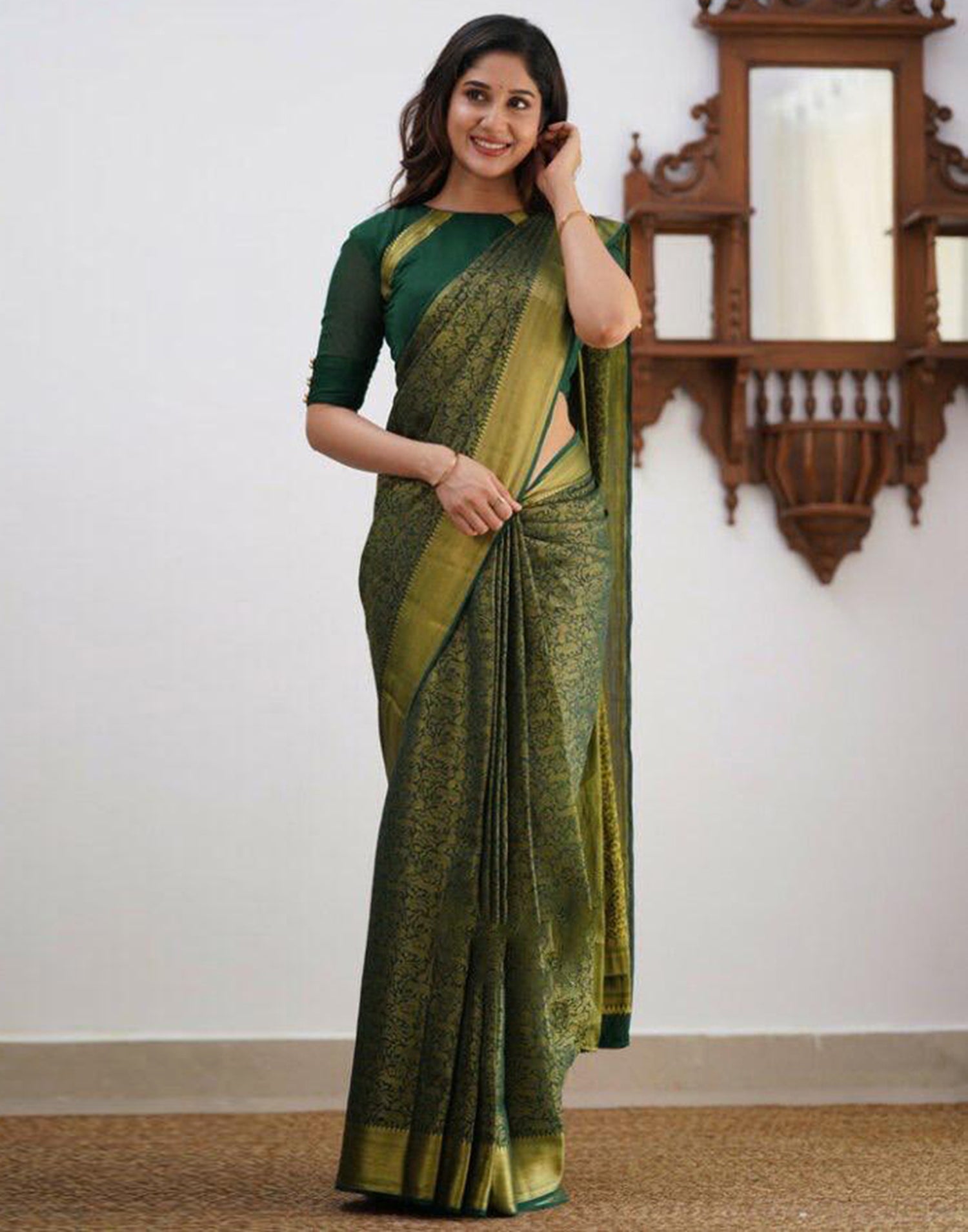 Dark Green Silk Weaving Saree