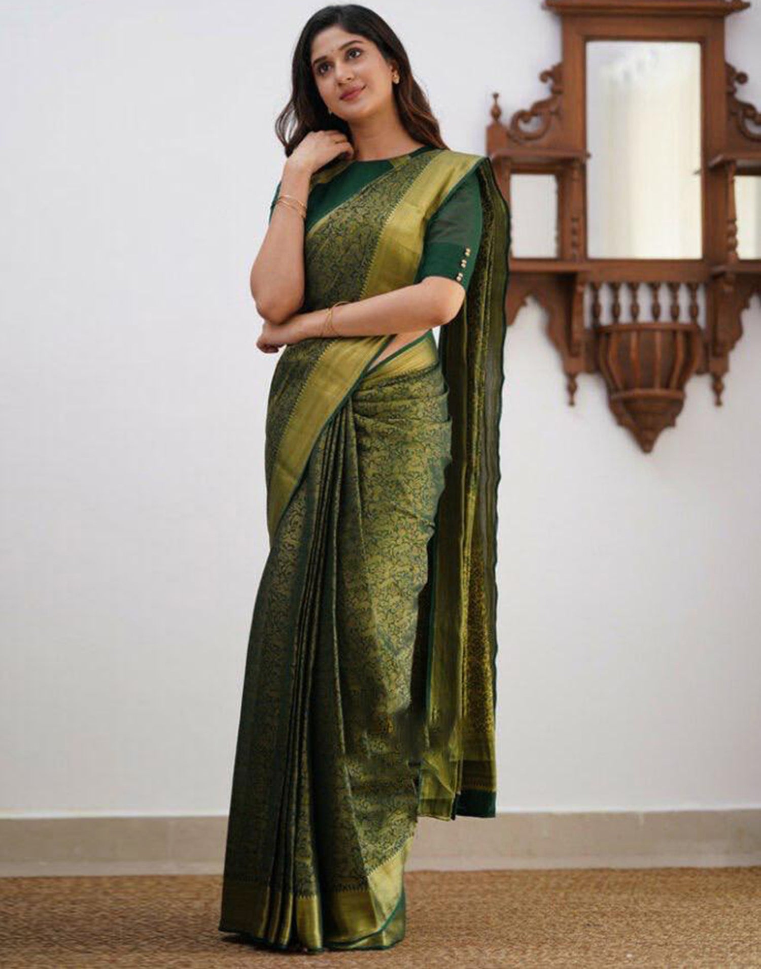 Dark Green Silk Weaving Saree