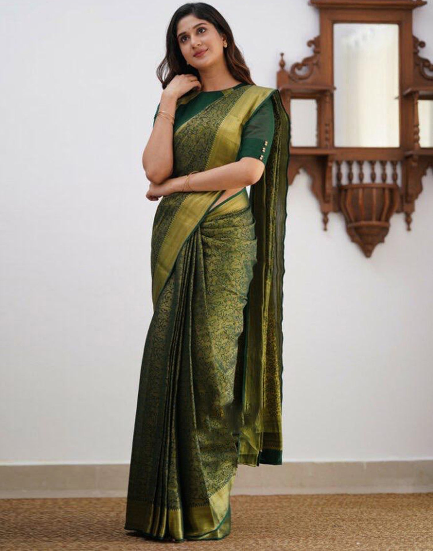 Dark Green Silk Weaving Saree