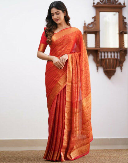 Red Silk Weaving Saree