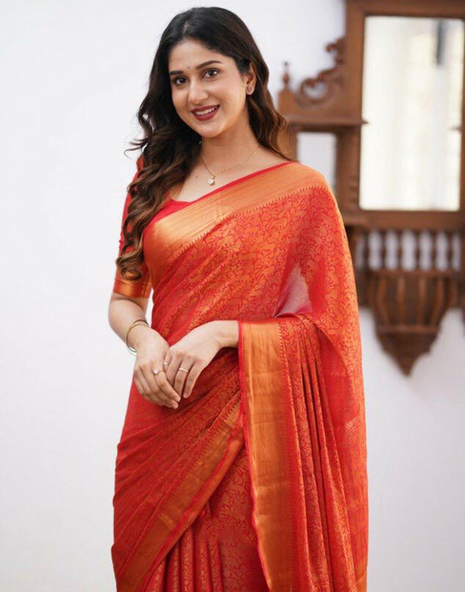 Red Silk Weaving Saree